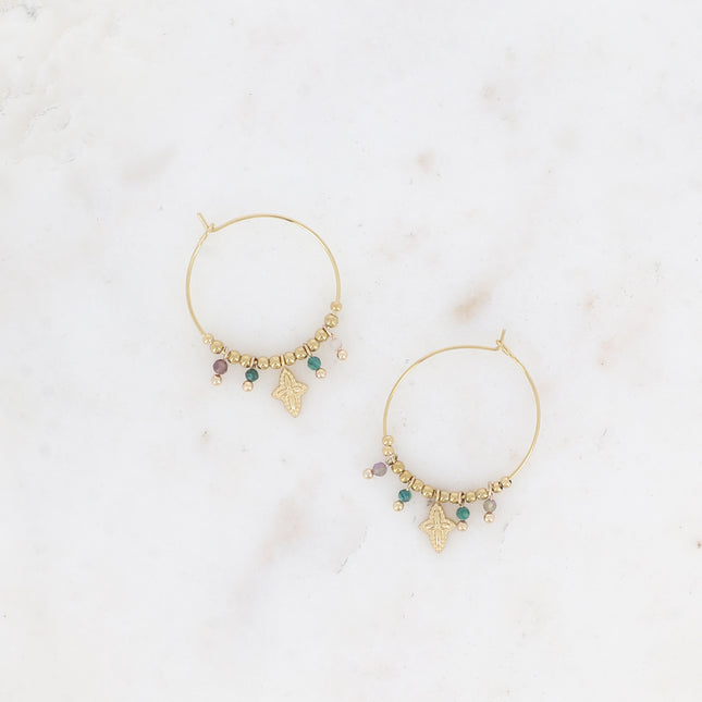 Taïla Creole earrings - cross, star and natural stones