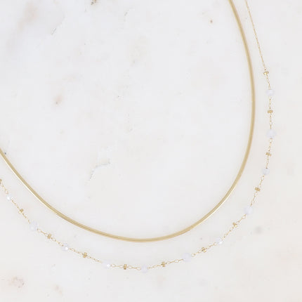 Collier 2 rangs Mélisandre - maille miroir et perles en oxyde de zirconium