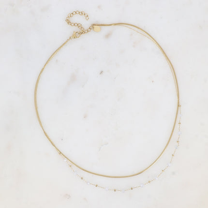 Collier 2 rangs Mélisandre - maille miroir et perles en oxyde de zirconium