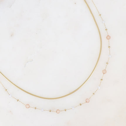 Collier 2 rangs Mélisandre - maille miroir et perles en oxyde de zirconium