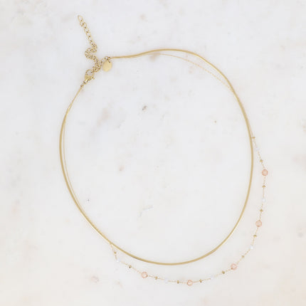 Collier 2 rangs Mélisandre - maille miroir et perles en oxyde de zirconium