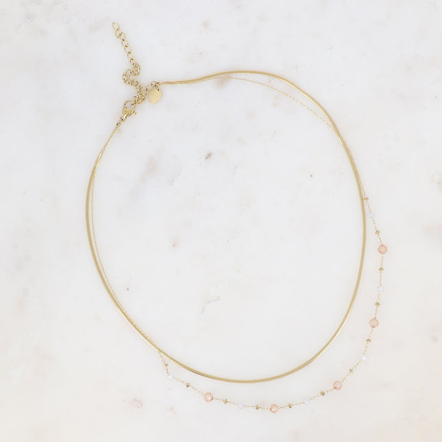 Collier 2 rangs Mélisandre - maille miroir et perles en oxyde de zirconium