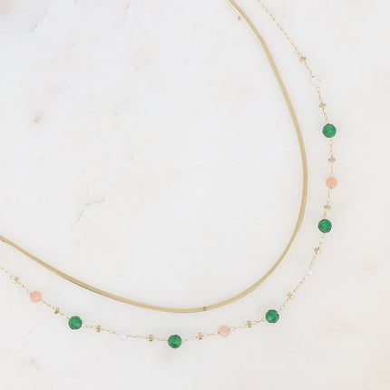 Collier 2 rangs Mélisandre - maille miroir et perles en oxyde de zirconium