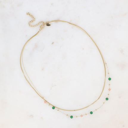 Collier 2 rangs Mélisandre - maille miroir et perles en oxyde de zirconium