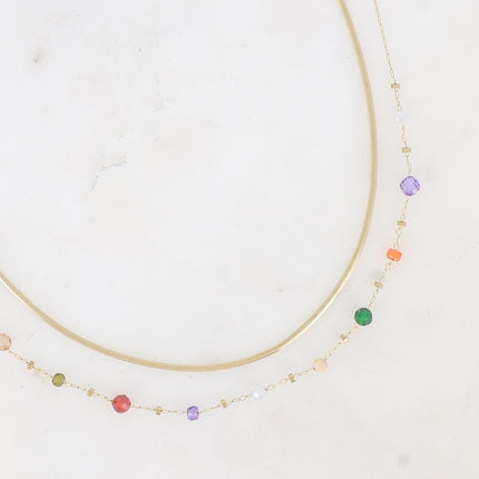 Collier 2 rangs Mélisandre - maille miroir et perles en oxyde de zirconium