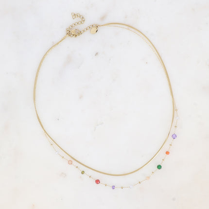 Collier 2 rangs Mélisandre - maille miroir et perles en oxyde de zirconium