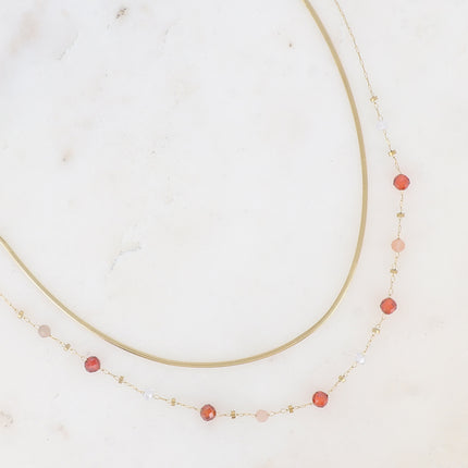 Collier 2 rangs Mélisandre - maille miroir et perles en oxyde de zirconium