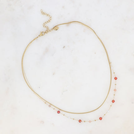 Collier 2 rangs Mélisandre - maille miroir et perles en oxyde de zirconium