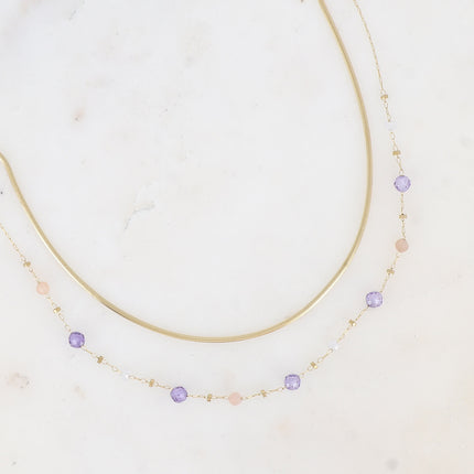 Collier 2 rangs Mélisandre - maille miroir et perles en oxyde de zirconium