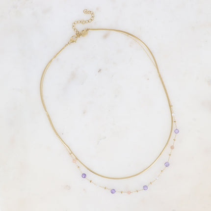 Collier 2 rangs Mélisandre - maille miroir et perles en oxyde de zirconium