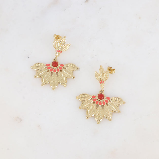 Boucles pendantes - 2 empiècements, motif fleur ethnique