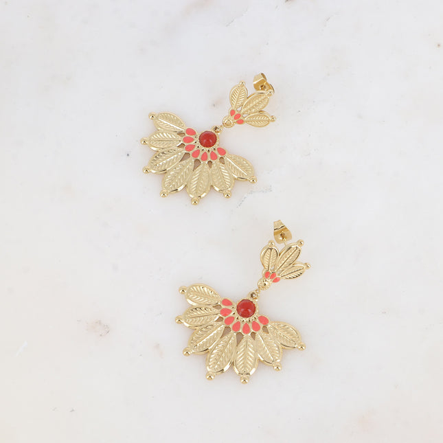 Boucles pendantes - 2 empiècements, motif fleur ethnique