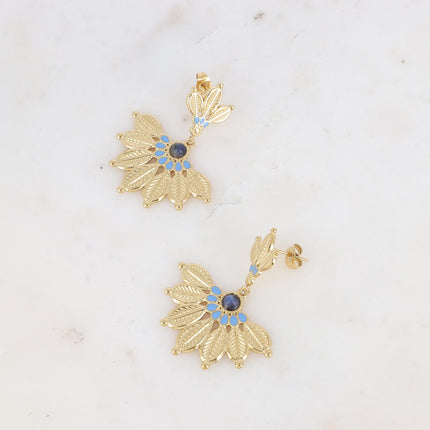 Boucles pendantes - 2 empiècements, motif fleur ethnique