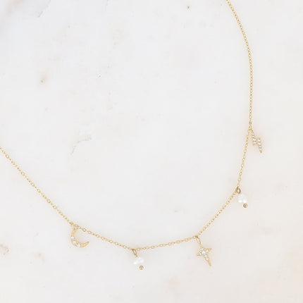 Collier Tifanny - pendentifs éclair, lune et étoile et oxyde de zirconium