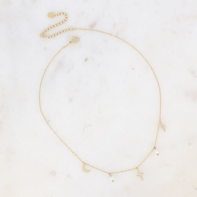 Collier Tifanny - pendentifs éclair, lune et étoile et oxyde de zirconium
