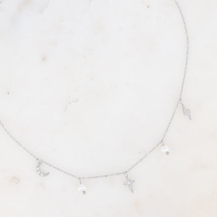 Collier Tifanny - pendentifs éclair, lune et étoile et oxyde de zirconium
