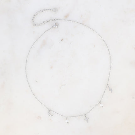 Collier Tifanny - pendentifs éclair, lune et étoile et oxyde de zirconium