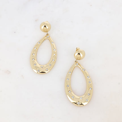 Drop earrings - openwork teardrop, engraved stars and cubic zirconia