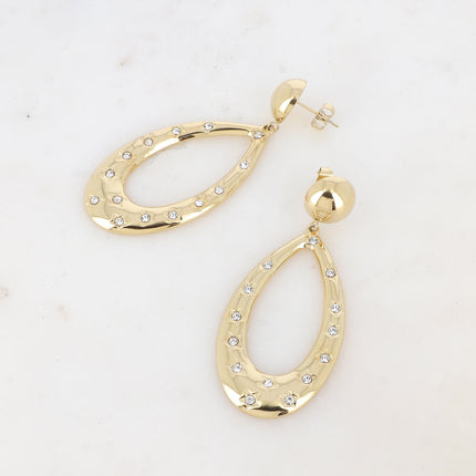 Drop earrings - openwork teardrop, engraved stars and cubic zirconia