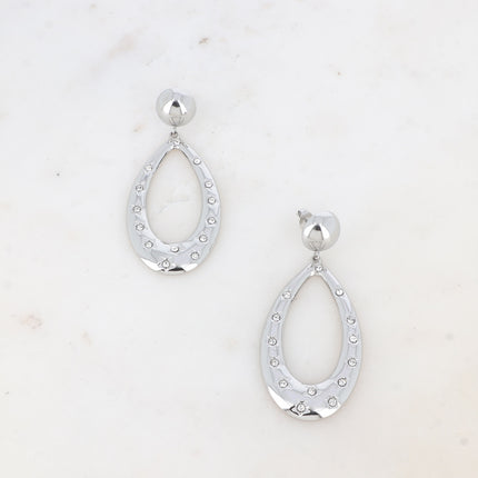 Drop earrings - openwork teardrop, engraved stars and cubic zirconia