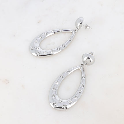 Drop earrings - openwork teardrop, engraved stars and cubic zirconia