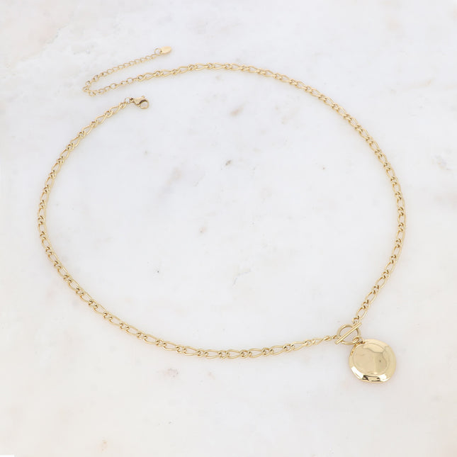Collier - maille alternée 1/1, pendentif cabillot et pièce concave ronde