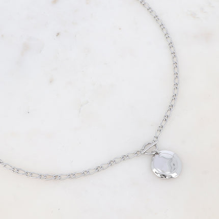 Collier - maille alternée 1/1, pendentif cabillot et pièce concave ronde