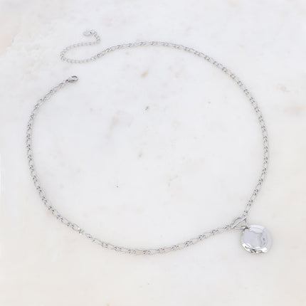 Collier - maille alternée 1/1, pendentif cabillot et pièce concave ronde
