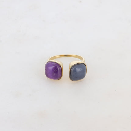 Bague Ylona - 2 pierres naturelles carrées 10mm