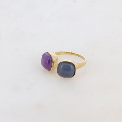 Bague Ylona - 2 pierres naturelles carrées 10mm