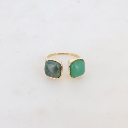 Bague Ylona - 2 pierres naturelles carrées 10mm