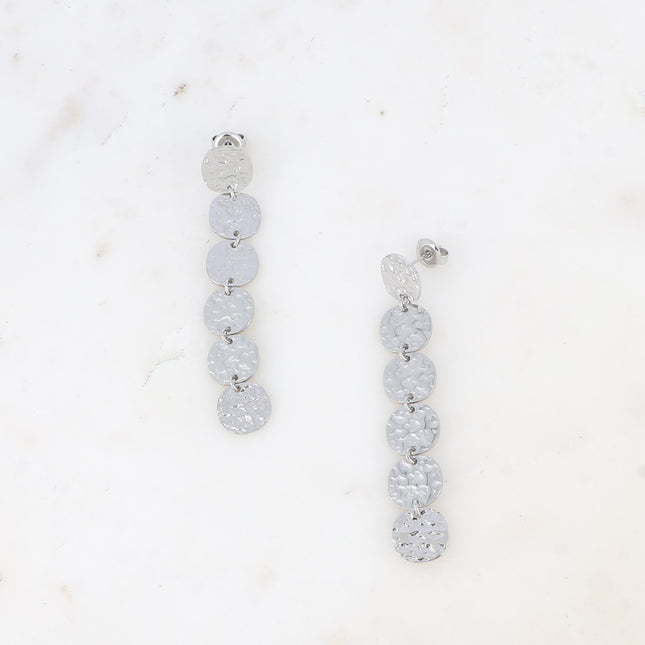 Dangle earrings - 6 round hammered tassels