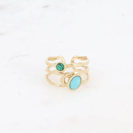 Bague - ajourée avec 2 pierres naturelles ovale et ronde