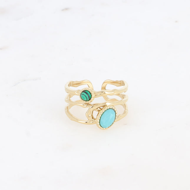 Ring - openwork with 2 oval and round natural stones