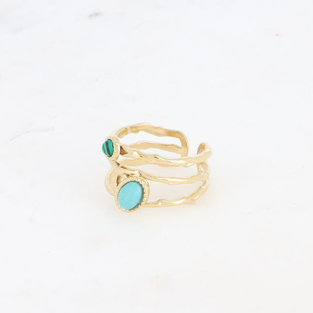Ring - openwork with 2 oval and round natural stones