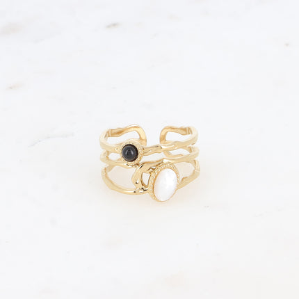 Bague - ajourée avec 2 pierres naturelles ovale et ronde
