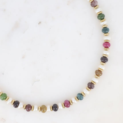 Collier Laïs ras de cou - perles, pierres naturelles et perles d'eau douce