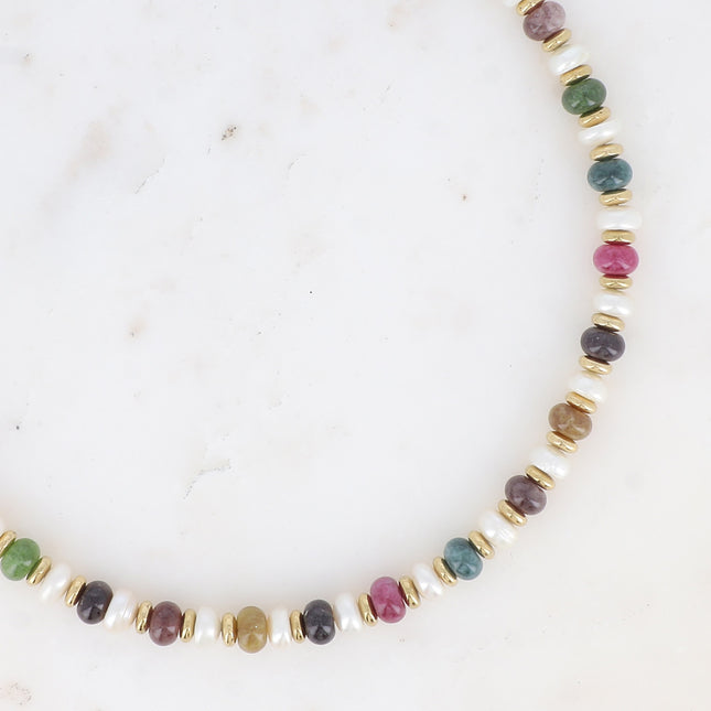 Collier Laïs ras de cou - perles, pierres naturelles et perles d'eau douce