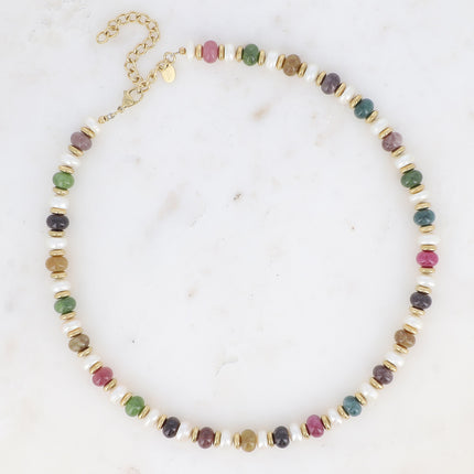 Collier Laïs ras de cou - perles, pierres naturelles et perles d'eau douce