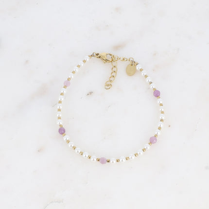Bracelet - perles de résine blanche et pierres naturelles