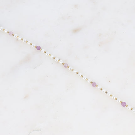 Bracelet - perles de résine blanche et pierres naturelles
