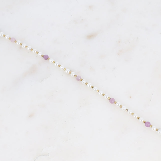 Bracelet - white resin beads and natural stones