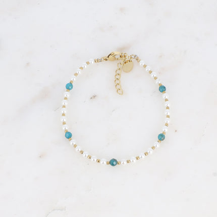 Bracelet - perles de résine blanche et pierres naturelles