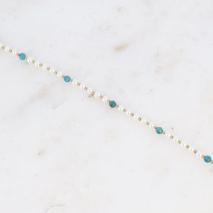 Bracelet - perles de résine blanche et pierres naturelles