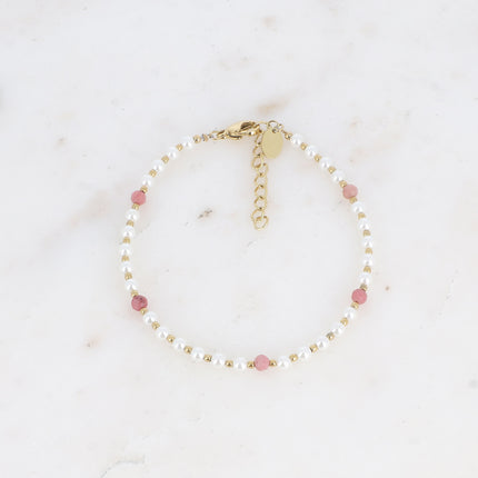 Bracelet - perles de résine blanche et pierres naturelles