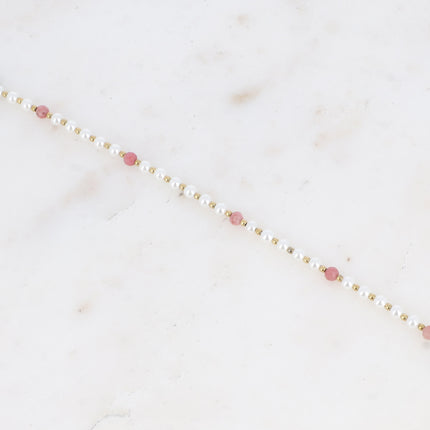 Bracelet - perles de résine blanche et pierres naturelles