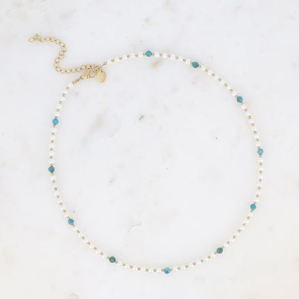 Collier - perles de résine blanche et pierres naturelles