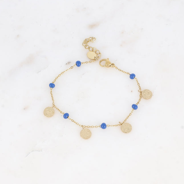 Bracelet - boules en émail et pampilles rondes martelées