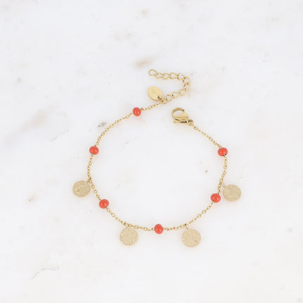 Bracelet - boules en émail et pampilles rondes martelées