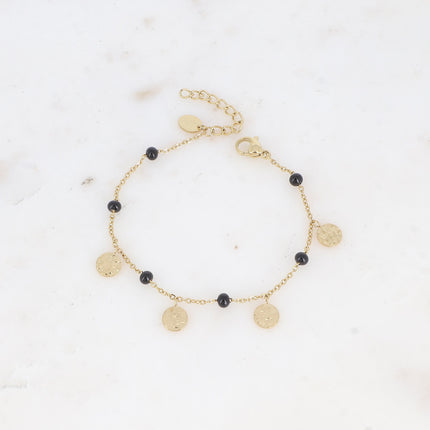 Bracelet - boules en émail et pampilles rondes martelées